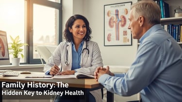 CKD मरीज से पारिवारिक इतिहास लेते डॉक्टर की क्लिनिक में चर्चा