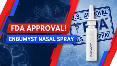 US FDA द्वारा स्वीकृत Enbumyst™ (Bumetanide Nasal Spray) को दिखाता YouTube न्यूज़-स्टाइल थंबनेल