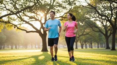 दिल की सेहत के लिए रोज़ाना 30 मिनट व्यायाम करते भारतीय पुरुष और महिला