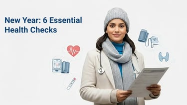 Preventive health checkups before new year highlighting blood pressure, sugar, cholesterol & routine