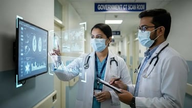 Doctors using AI-based digital systems in a government hospital as Uttar Pradesh adopts AI in health