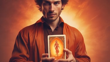 Several tarot cards are spread out on a white surface. Each card features unique illustrations, such as a lion, a crescent moon with forest trees, a pair of flying birds, a deer beneath a rainbow, and two intertwined sticks.