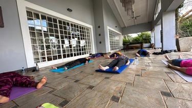 Meditation session with yoga participants for relaxation of mind and body