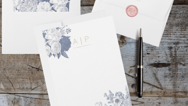 Monogram floral stationery in blue
