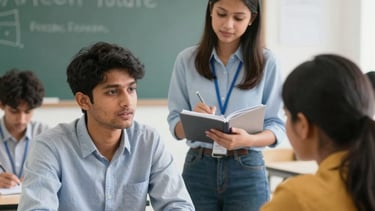 A diverse group of students engaged in a career workshop.