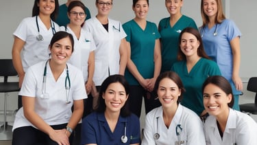 A team of home care professionals smiling together.