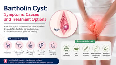 Medical illustration showing a Bartholin cyst near the vaginal opening