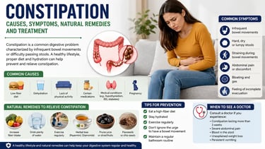 Illustration showing the causes, symptoms, natural remedies