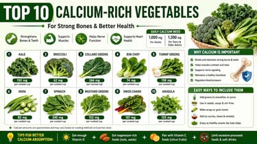 Infographic showing the top 10 calcium-rich vegetables