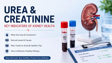 Medical illustration of urea and creatinine kidney function test showing healthy kidneys