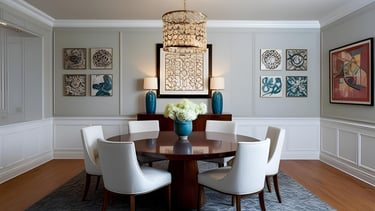 dining room with wall art