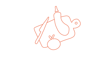 Dessin d'une planche à découper avec des légumes et un couteau