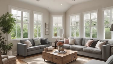 A small, old house with a rusted roof and white walls stands with a pile of gravel in front. Two men are working near the gravel, one holding a tool, and surrounded by scattered building materials. A large tree with green leaves is on the left side.