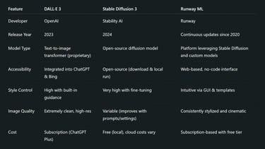 DALL·E 3 vs. Stable Diffusion 3 vs. Runway ML: A Creative AI Showdown