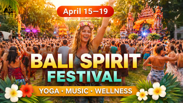 Experience the Bali Spirit Festival (April 15–19) in Ubud. Discover yoga, music, healing workshops, 