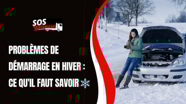 Femme en panne de voiture en hiver