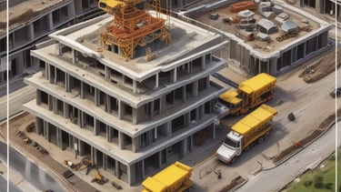A modern construction site with workers and machinery.