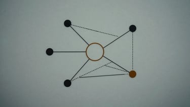 Abstract mathematical diagram with interconnected nodes and weighted edges, rendered in stark monochrome with amber accents, clinical daylight, sharp focus, 35mm