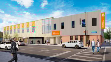 Mockup of Family Partnership building with signage.