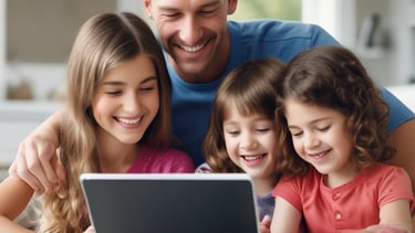 A family using the meddy app on various devices.