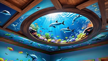 Beruckte Foto- Motivdecke im Fischerladen 