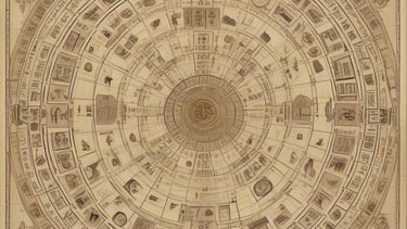 An open book with ancient Egyptian numerology illustrations.