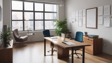 a desk with a desk and a chair