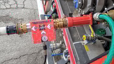 a fire-fighting foam dosing mixer with connected RAFS, CAFS generator, connected to a fire pump 
