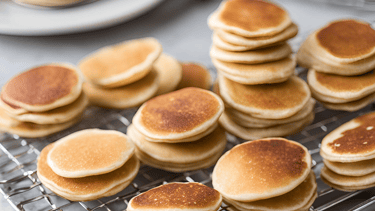 a bunch of poffertjes, mini pancakes on a wire rack