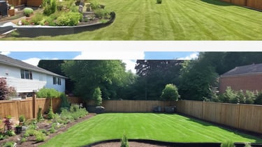 un jardin arrière avec une pelouse et un espace clôturé