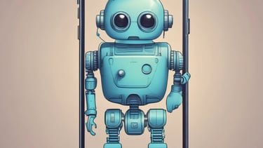 A digital illustration featuring a smartphone floating above a hexagonal platform, with gears and digital elements surrounding it. The screen displays a chatbot interface with various colored speech bubbles. The background is a solid light blue, emphasizing the technological theme. The text 'chatGPT' is displayed in 3D lettering on the right side.