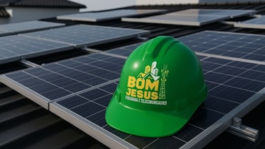 a green helmet on a solar powered system