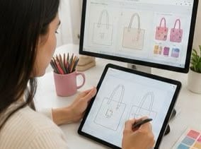 Diseñador utiliza una tableta y un lápiz para crear ilustraciones.