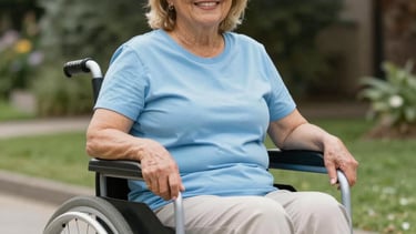 A small business owner happily reviewing marketing analytics on a laptop