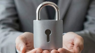 Close-up of secure data protection on a computer screen in a law firm
