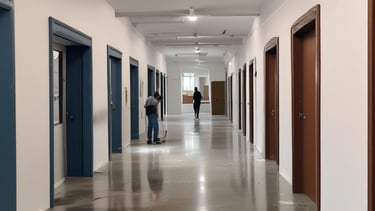 Professional cleaning team working in a residential community area