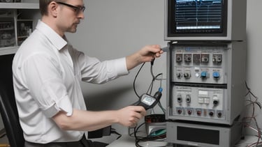 Technician calibrating precision instruments in a workshop