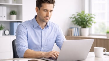 Person using a laptop to interact with financial systems representing how lenders report credit data