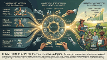 Infographic showing commercial readiness assessment for agriculture technology market adoption and success.