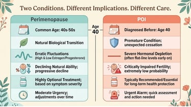 Infographic comparing perimenopause and premature ovarian insufficiency across age