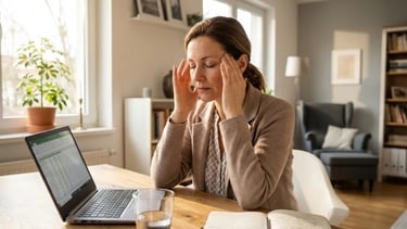 Woman in her 40s pausing at her desk with fatigue and brain fog — common overlooked signs of perimenopause