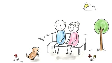 Illustration: Älteres Ehepaar auf einer Parkbank