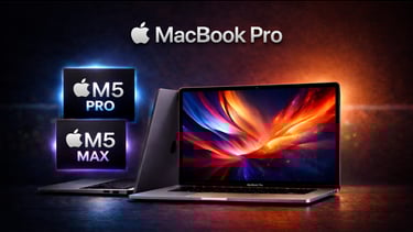 Apple MacBook Pro laptop showcasing the high-performance M5 Pro and M5 Max silicon chips.