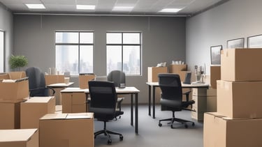 A team loading office equipment into a moving truck