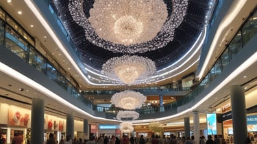 Close-up of sleek, stylish lighting fittings installed in a contemporary office
