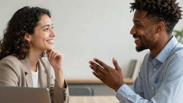 An employee team gathered around a table discussing challenges.