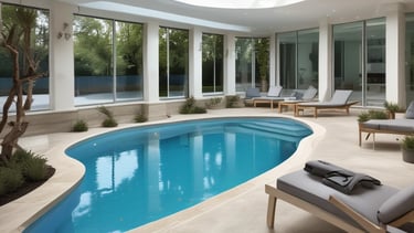 Close-up of a sparkling pool surface with fresh pebble finish under sunlight