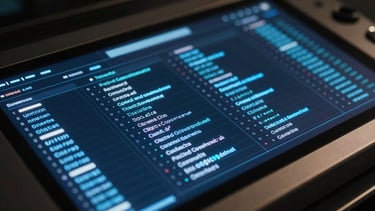 Macro close-up of a high-density project governance dashboard, glowing electric blue metrics, dark titanium interface elements, low-key lighting.