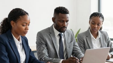 A diverse team engaged in a lively brainstorming session around a wooden table
