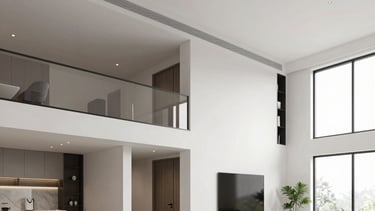 Modern glass entryway with spiral staircase inside